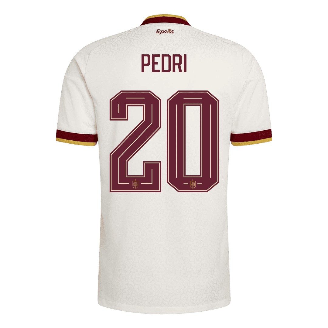 Versão do Jogador PEDRI #20 Spain Fora Copa do Mundo Futebol Camisas 2026 Branco