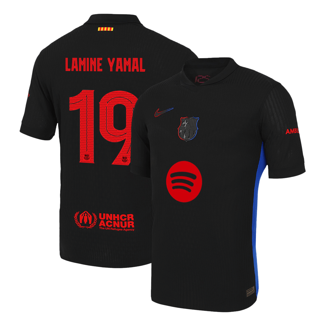 Camisola de futebol autêntica LAMINE YAMAL #19 do Barcelona, camisola alternativa 2024/25 - logótipo do Spotify da UCL sem texto