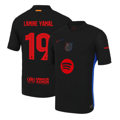 Camisola de futebol autêntica LAMINE YAMAL #19 do Barcelona, camisola alternativa 2024/25 - logótipo do Spotify da UCL sem texto