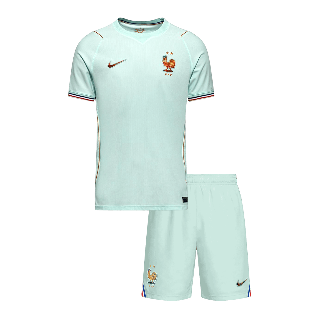 France Infantil Fora Copa do Mundo Futebol Camisa Conjunto (Camisa+Shorts) 2026 Branco - camisola de futebol para