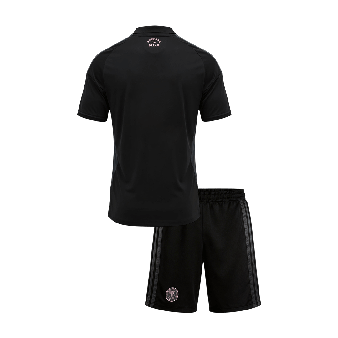 Inter Miami CF Infantil Fora Futebol Camisa Conjunto (Camisa+Shorts) Copa do Mundo 2026 Preto - camisola de - imagem 2
