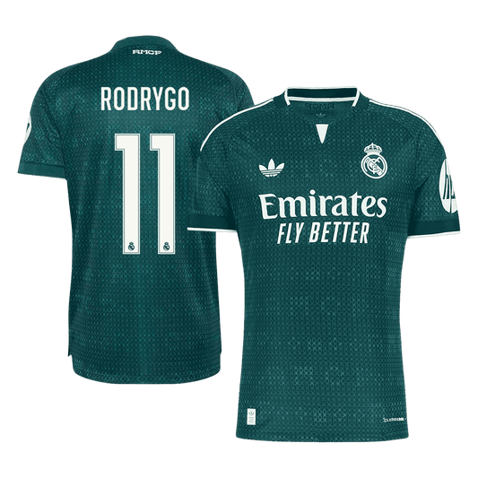 Versão do Jogador RODRYGO #11 Real Madrid Fora Futebol Camisas 2026/27 Verde