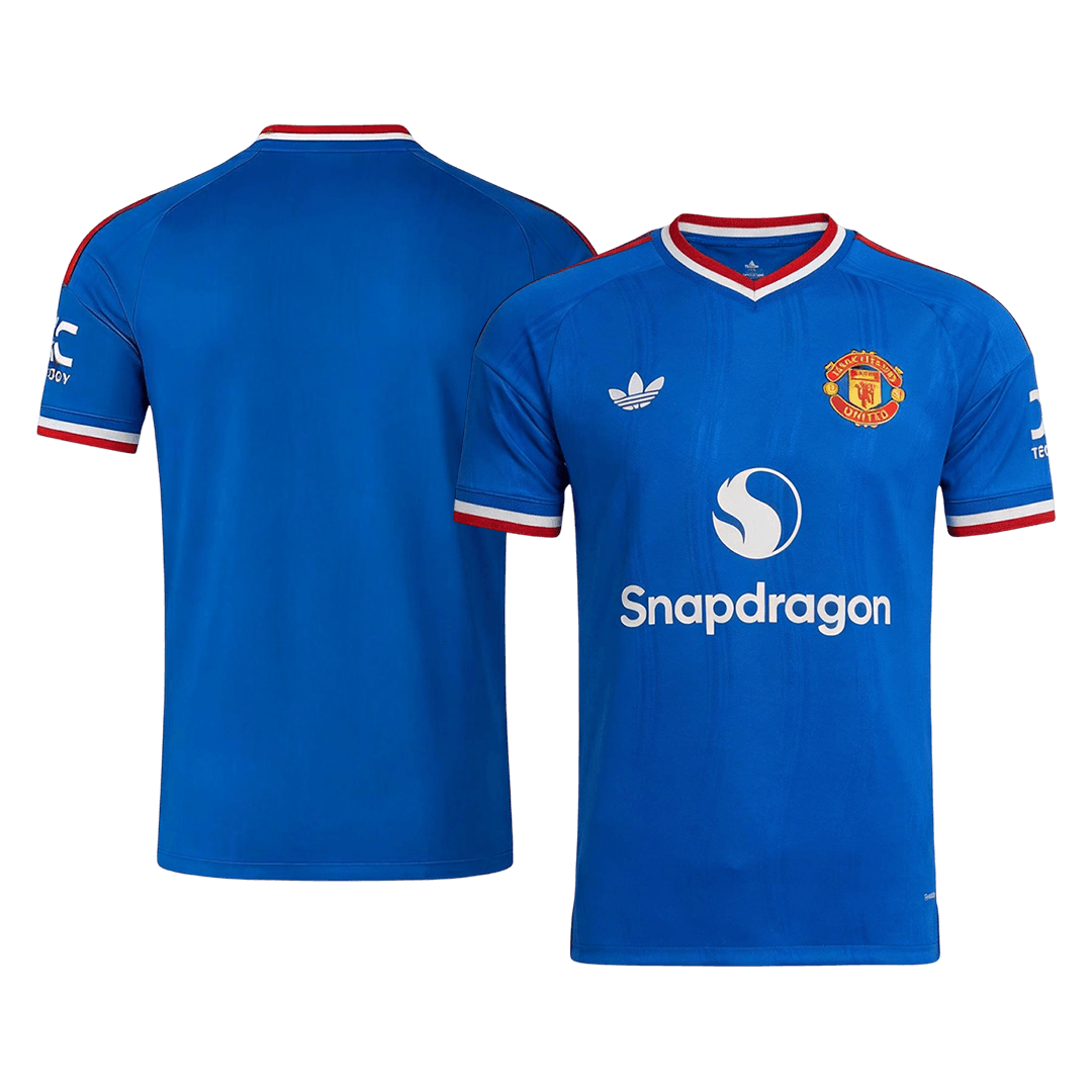 Versão do Jogador Manchester United Fora Futebol Camisas 2026/27 Azul - camisola de futebol para adeptos em