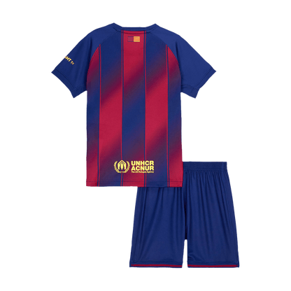 Barcelona 
Casa 
Camisas Infantis 
Conjunto 2025/26 
 Piros-Kék
