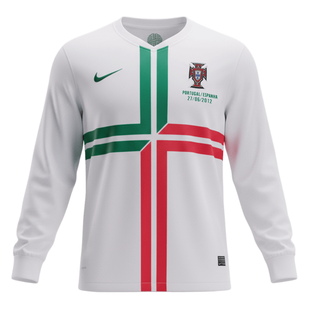 Retrô Portugal Fora Manga Longa Camisa 2012 Branco