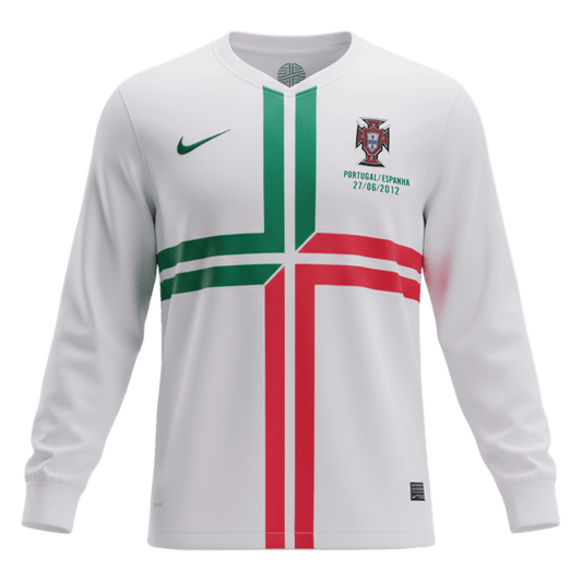 Retrô Portugal Fora Manga Longa Camisa 2012 Branco