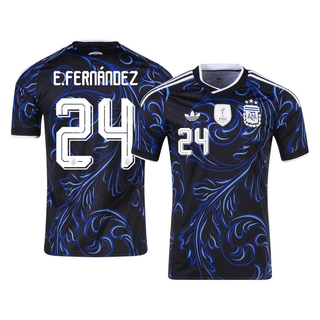 E. FERNÁNDEZ #24 Argentina Fora Copa do Mundo Camisa 2026 Preto