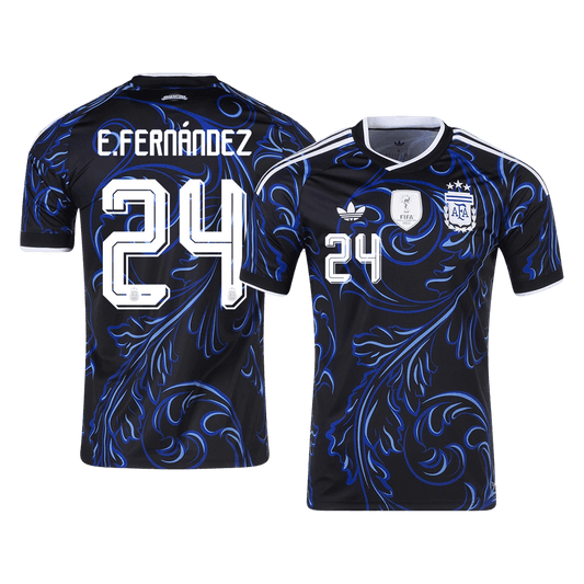 E. FERNÁNDEZ #24 Argentina Fora Copa do Mundo Camisa 2026 Preto