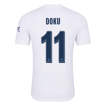 Versão do Jogador DOKU #11 Manchester City Terceira Futebol Camisas 2026/27 Branco - UCL