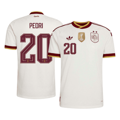 Versão do Jogador PEDRI #20 Spain Fora Copa do Mundo Futebol Camisas 2026 Branco