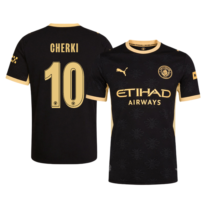 Versão do Jogador CHERKI #10 Manchester City Fora Futebol Camisas 2026/27 Preto - UCL