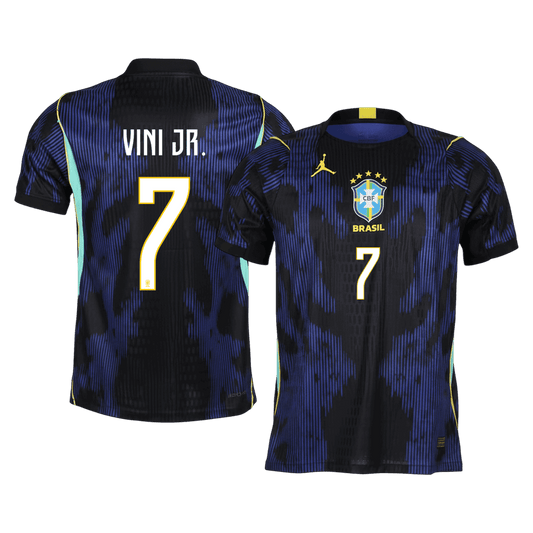 Versão do Jogador VINI JR. #7 Brazil Fora Copa do Mundo Futebol Camisas 2026 Marinha - camisola de futebol para