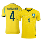Versão do Jogador MARQUINHOS #4 Brazil Casa Copa do Mundo Futebol Camisas 2026 Amarelo