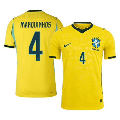 Versão do Jogador MARQUINHOS #4 Brazil Casa Copa do Mundo Futebol Camisas 2026 Amarelo