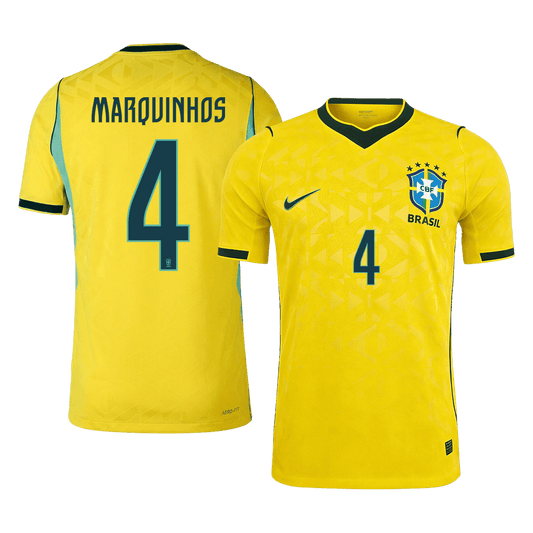 Versão do Jogador MARQUINHOS #4 Brazil Casa Copa do Mundo Futebol Camisas 2026 Amarelo