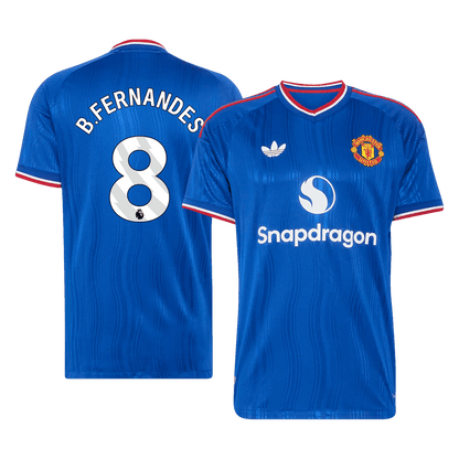 Versão do Jogador B. FERNANDES #8 Manchester United Fora Futebol Camisas 2026/27 Azul
