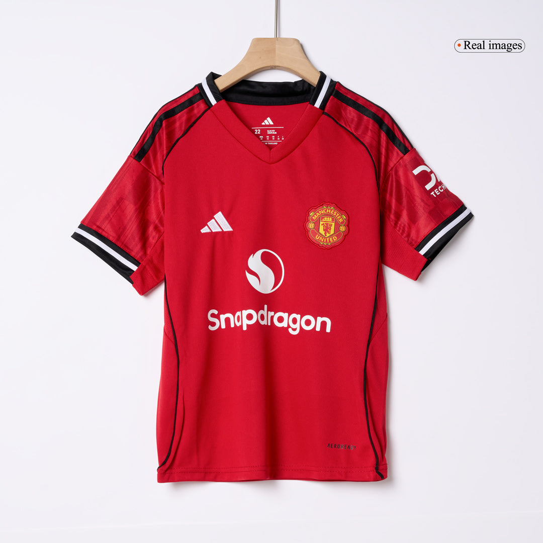 Manchester United Infantil Casa Conjunto (Camisa + Calção + Meias) 2025/26 Vermelho