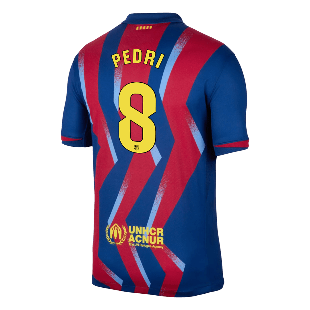 PEDRI #8 Barcelona Quarta Camisa 2025/26 Vermelho&Azul