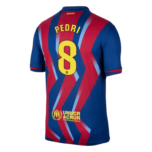PEDRI #8 Barcelona Quarta Camisa 2025/26 Vermelho&Azul