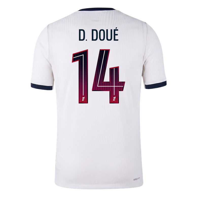 Versão do Jogador D. DOUÉ #14 PSG Fora Futebol Camisas 2026/27 Branco