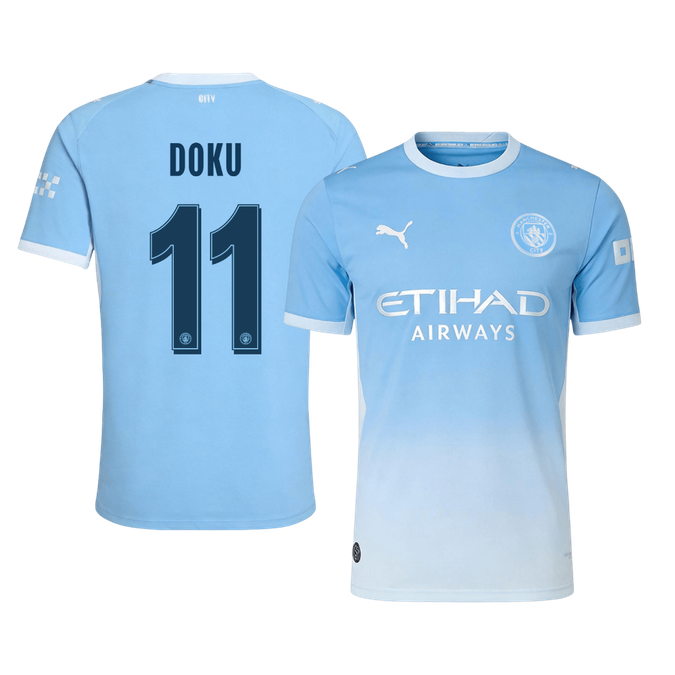 Versão do Jogador DOKU #11 Manchester City Casa Futebol Camisas 2026/27 Azul - UCL