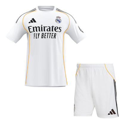 【Super Qualidade】Real Madrid Casa Camisa Conjunto (Camisola + Calções) 2025/26- Branco
