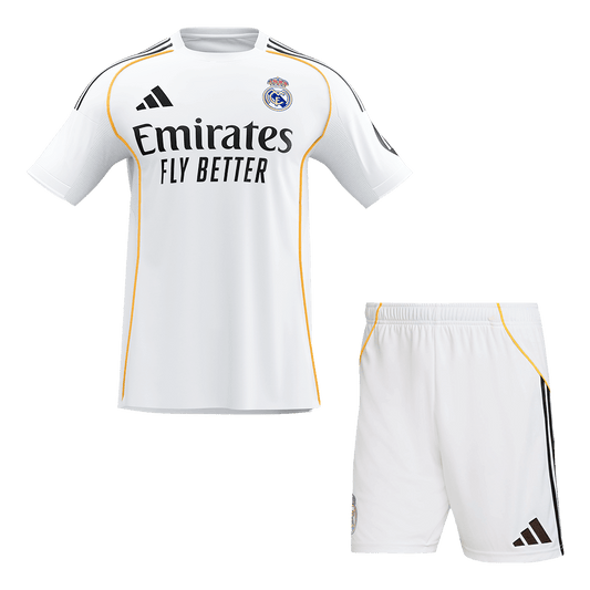 【Super Qualidade】Real Madrid Casa Camisa Conjunto (Camisola + Calções) 2025/26- Branco