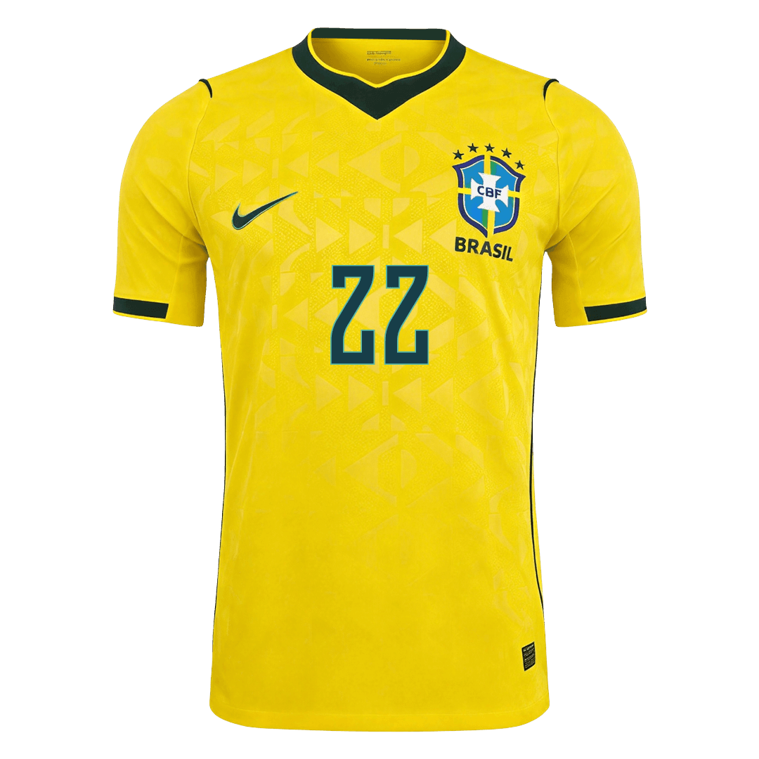 Versão do Jogador JOÃO PEDRO #22 Brazil Casa Copa do Mundo Futebol Camisas 2026 Amarelo