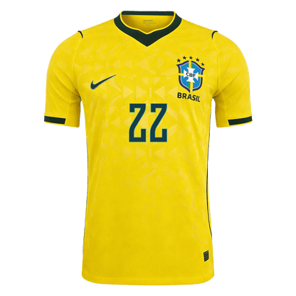 Versão do Jogador JOÃO PEDRO #22 Brazil Casa Copa do Mundo Futebol Camisas 2026 Amarelo