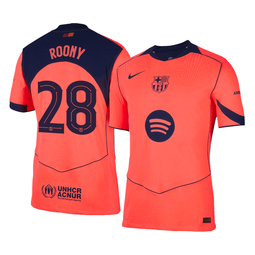 Jogador ROONY #28 Barcelona Fora Terceira Futebol Camisas 2025/26 Laranja