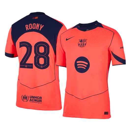 Jogador ROONY #28 Barcelona Fora Terceira Futebol Camisas 2025/26 Laranja