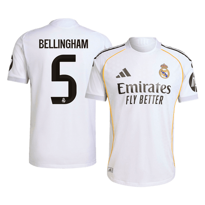Autêntico BELLINGHAM #5 Real Madrid Casa Futebol Camisas 2025/26 Branco
