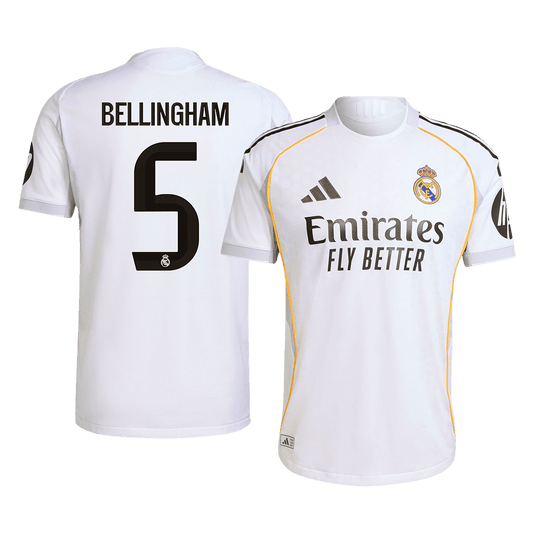 Autêntico BELLINGHAM #5 Real Madrid Casa Futebol Camisas 2025/26 Branco