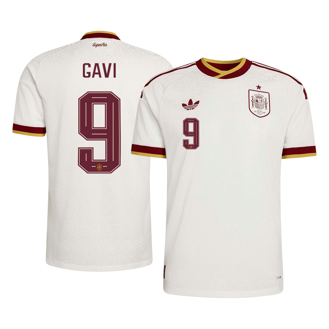 Versão do Jogador GAVI #9 Spain Fora Copa do Mundo Futebol Camisas 2026 Branco