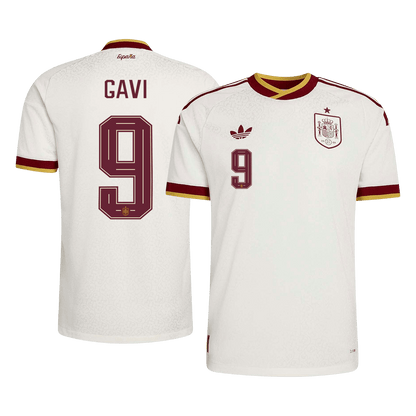 Versão do Jogador GAVI #9 Spain Fora Copa do Mundo Futebol Camisas 2026 Branco