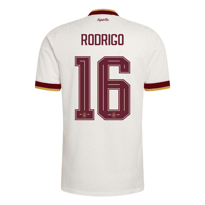 Versão do Jogador RODRIGO #16 Spain Fora Copa do Mundo Futebol Camisas 2026 Branco