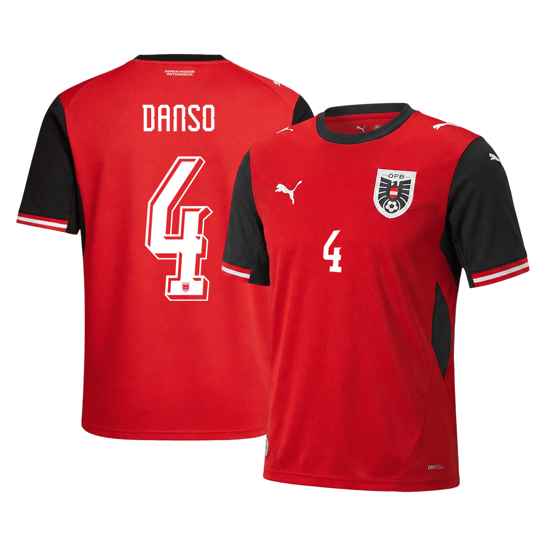 DANSO #4 Austria Casa Camisa Copa do Mundo 2026 Vermelho - camisola de futebol para adeptos em