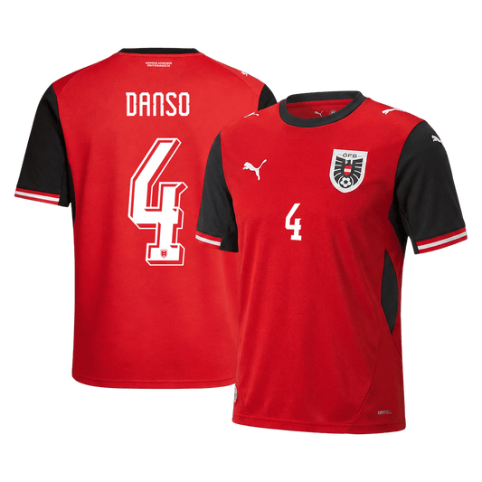 DANSO #4 Austria Casa Camisa Copa do Mundo 2026 Vermelho - camisola de futebol para adeptos em