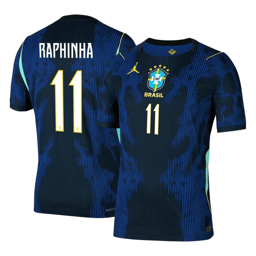 Versão do Jogador RAPHINHA #11 Brazil Fora Copa do Mundo Futebol Camisas 2026 Marinha