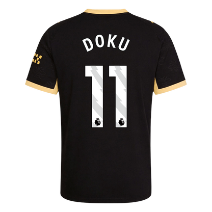 Versão do Jogador DOKU #11 Manchester City Fora Futebol Camisas 2026/27 Preto