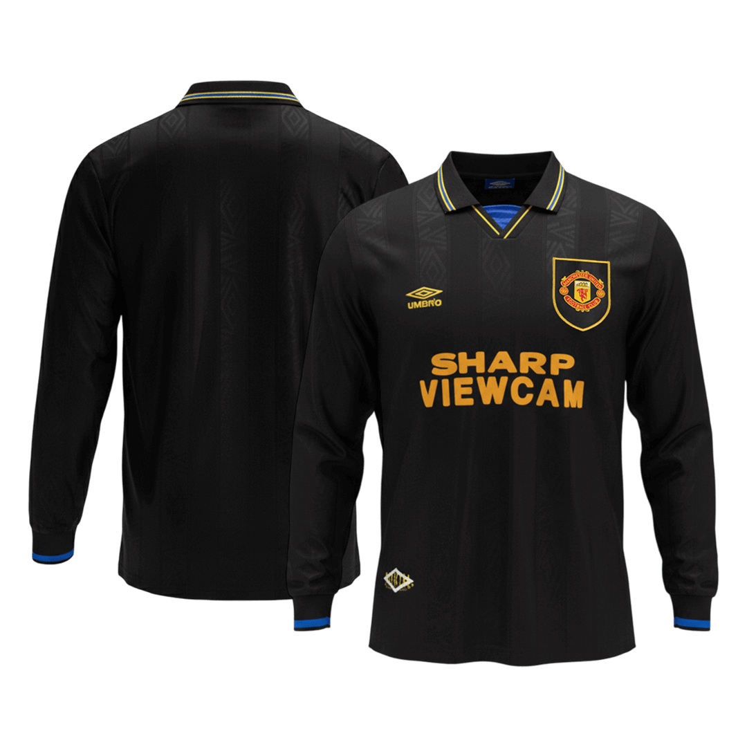 Retrô Manchester United Fora Manga Longa Camisa 1993/94 Preto
