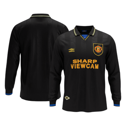 Retrô Manchester United Fora Manga Longa Camisa 1993/94 Preto
