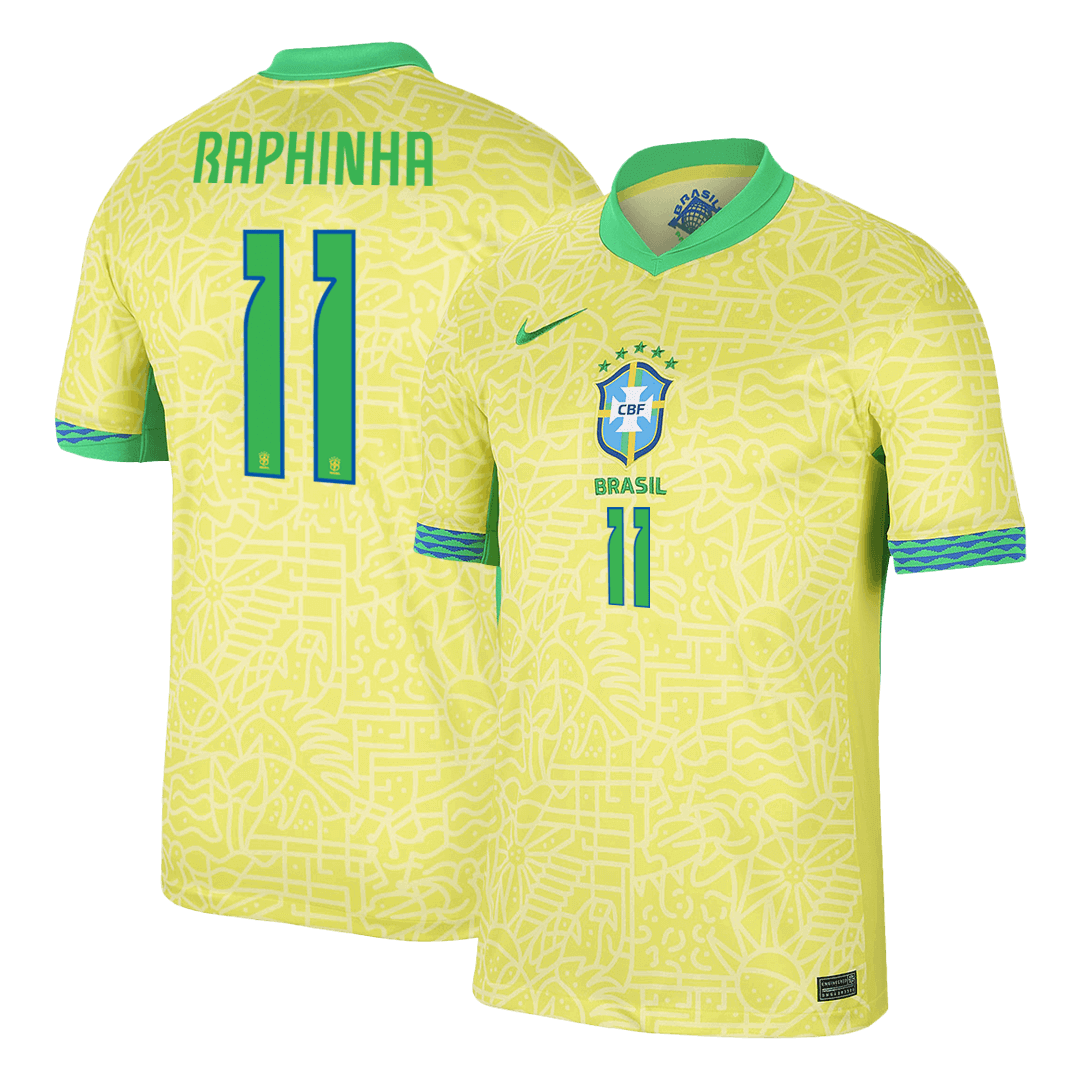 Camisola de futebol RAPHINHA #11 Brasil Home Custom Shirt 2024