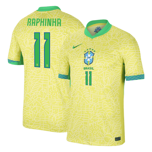 Camisola de futebol RAPHINHA #11 Brasil Home Custom Shirt 2024