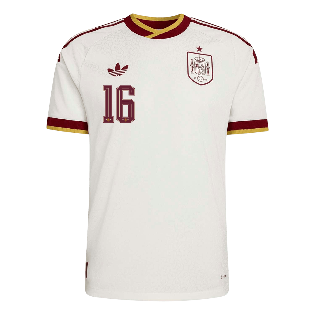 Versão do Jogador RODRIGO #16 Spain Fora Copa do Mundo Futebol Camisas 2026 Branco