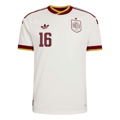 Versão do Jogador RODRIGO #16 Spain Fora Copa do Mundo Futebol Camisas 2026 Branco