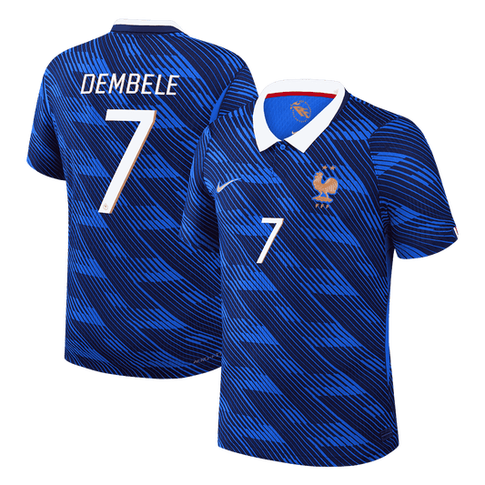 Versão do Jogador DEMBELE #7 France Casa Copa do Mundo Futebol Camisas 2026 Azul