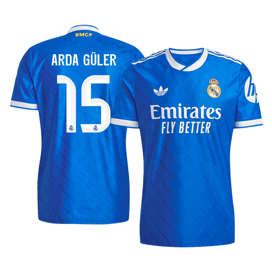 Jogador ARDA GÜLER #15 Real Madrid Fora Terceira Futebol Camisas 2025/26 Azul