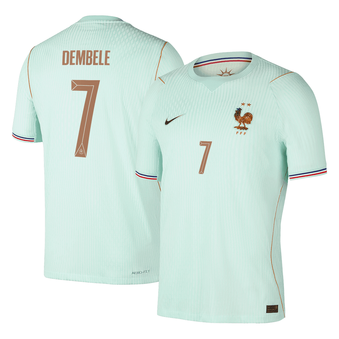 Versão do Jogador DEMBELE #7 France Fora Copa do Mundo Futebol Camisas 2026 Verde