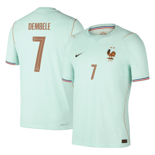 Versão do Jogador DEMBELE #7 France Fora Copa do Mundo Futebol Camisas 2026 Verde